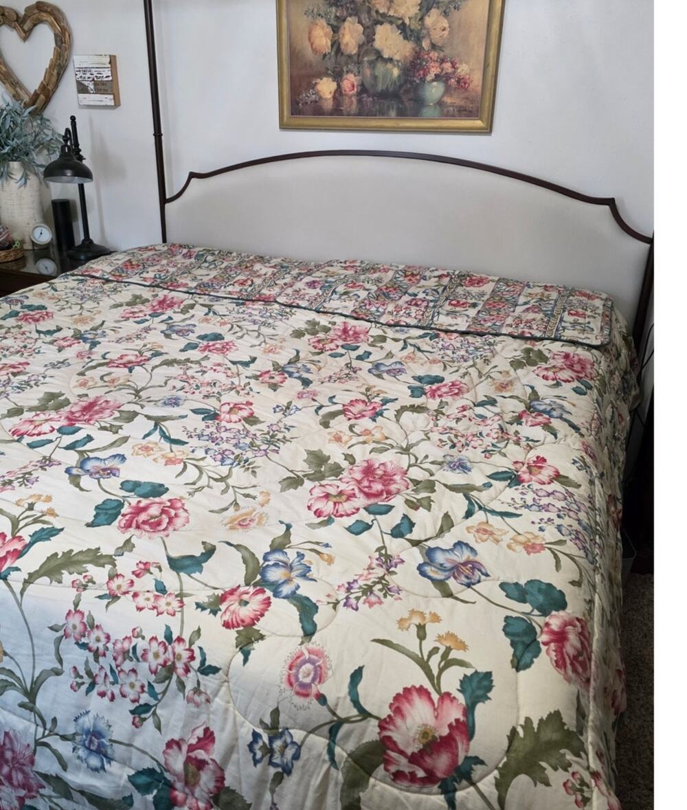 VTG Croscill Floral Chintz Reversible King Comforter & 2 Shams Cottagecore READ